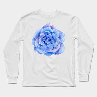 Purple watercolor rose flower illustration, flower blue Long Sleeve T-Shirt